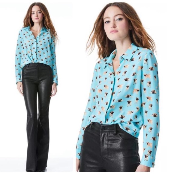 Alice + Olivia Tops - Alice and Olivia "Willa Placket Pug Party Top"